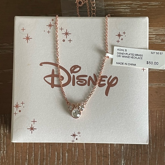 Disney's Minnie Mouse Rose Gold Tone Crystal Necklace - Picture 4 of 6